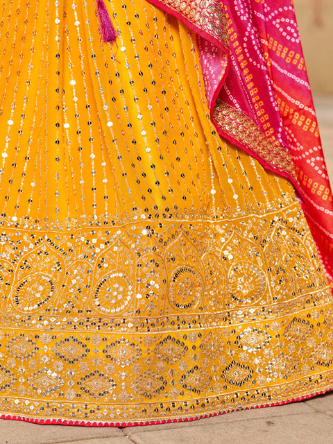 Yellow Striking Wedding wear Heavy Lehenga Choli for Women with Dupatta Sequence Lehenga Choli In USA