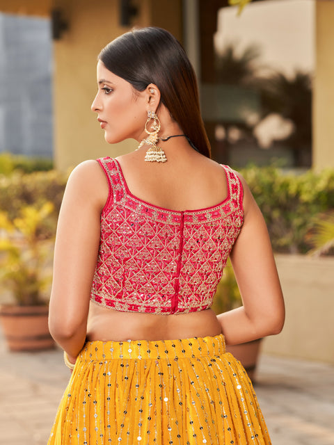 Yellow Striking Wedding wear Heavy Lehenga Choli for Women with Dupatta Sequence Lehenga Choli In USA