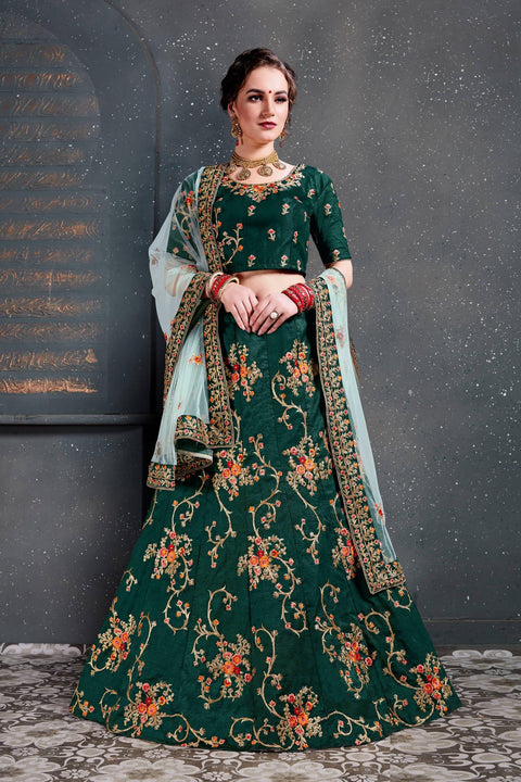 Dazzling Dark Green lehenga choli dupatta For Women And Girls in USA - ReadyToWearshop