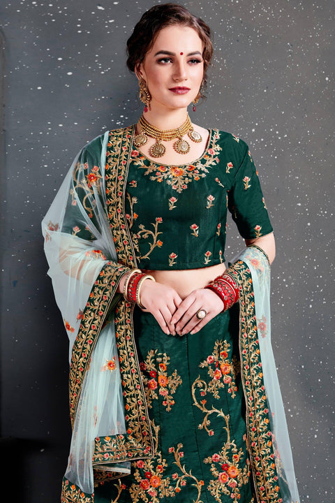 Dazzling Dark Green lehenga choli dupatta For Women And Girls in USA - ReadyToWearshop