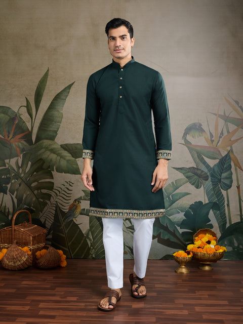 Men’s Green Embroidered Kurta Set with Nehru Jacket – Perfect for Weddings & Festive Events