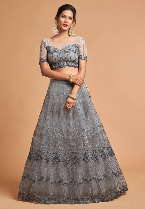 Attractive Grey fancy lehenga Choli for women with Dupatta in USA - ReadyToWearshop