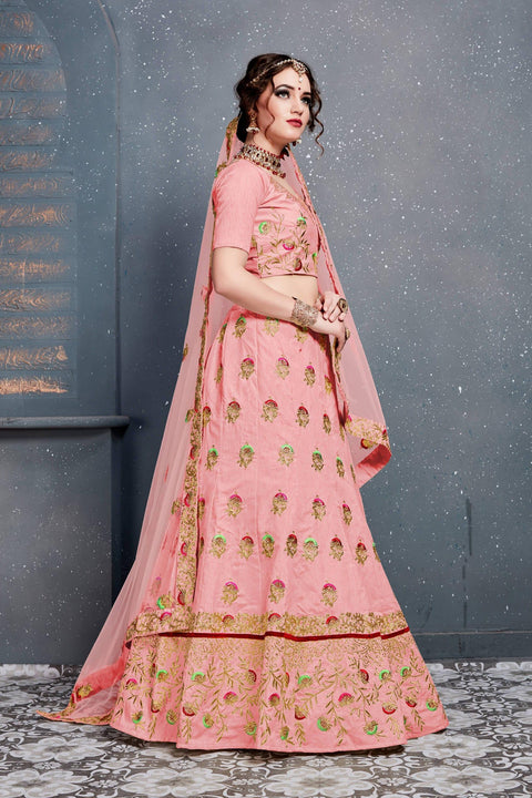 Lovely Pink Slub Silk lehenga choli dupatta For Women And Girls in USA - ReadyToWearshop