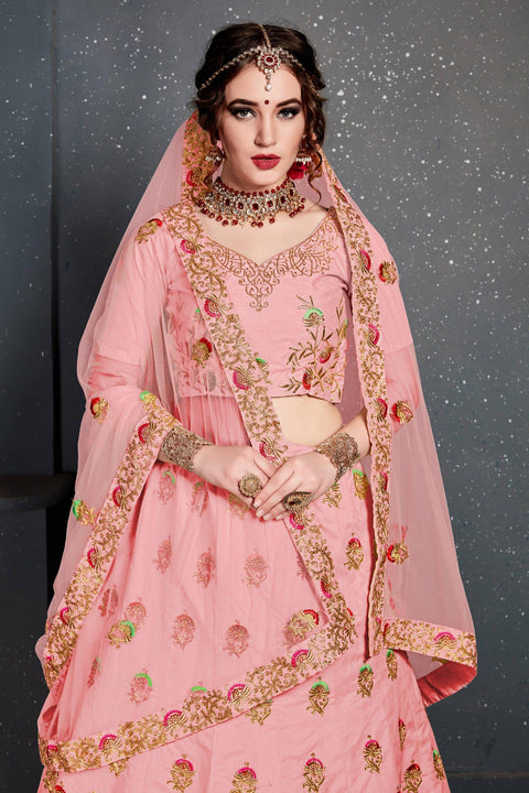 Lovely Pink Slub Silk lehenga choli dupatta For Women And Girls in USA - ReadyToWearshop