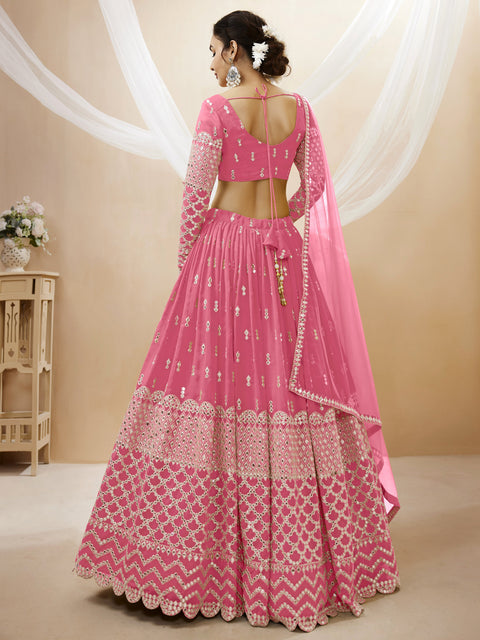 Artistic Pink Wedding wear Heavy Lehenga Choli for Women with Dupatta Sequence Lehenga Choli In USA