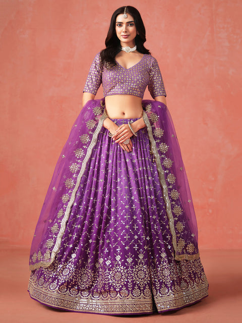 Purple Sequins Georgette Lehenga Choli for Women