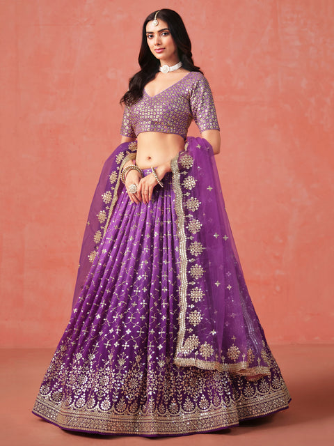 Purple Sequins Georgette Lehenga Choli for Women