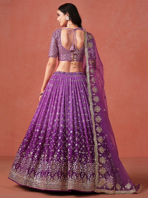 Purple Sequins Georgette Lehenga Choli for Women