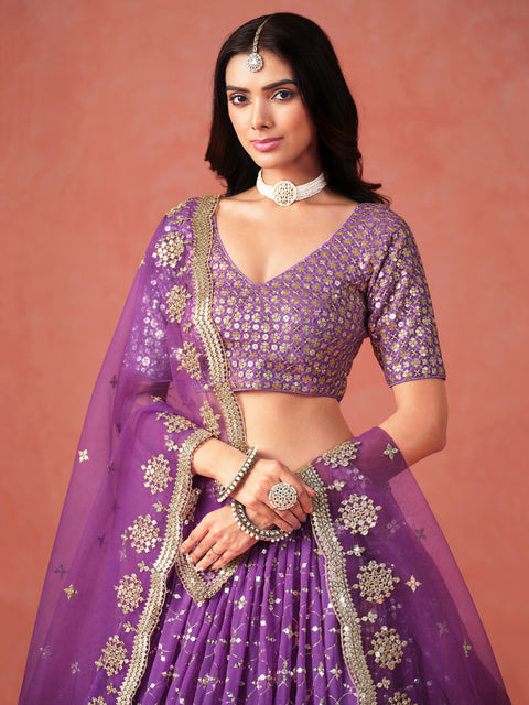 Purple Sequins Georgette Lehenga Choli for Women