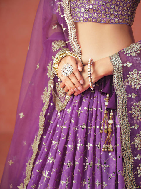 Purple Sequins Georgette Lehenga Choli for Women