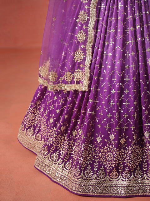 Purple Sequins Georgette Lehenga Choli for Women