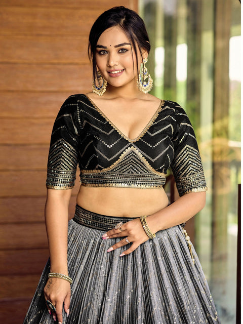 Beautiful Black Party wear Heavy Lehenga Choli for Women with Dupatta Sequence Lehenga Choli In USA - ReadyToWearshop