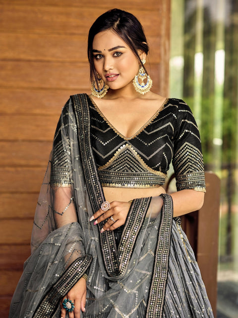 Beautiful Black Party wear Heavy Lehenga Choli for Women with Dupatta Sequence Lehenga Choli In USA - ReadyToWearshop