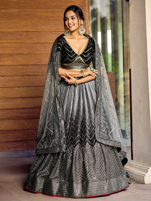 Beautiful Black Party wear Heavy Lehenga Choli for Women with Dupatta Sequence Lehenga Choli In USA - ReadyToWearshop