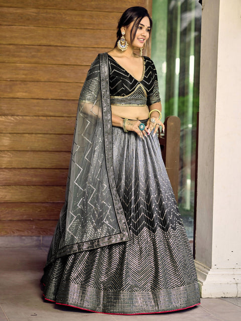 Beautiful Black Party wear Heavy Lehenga Choli for Women with Dupatta Sequence Lehenga Choli In USA - ReadyToWearshop