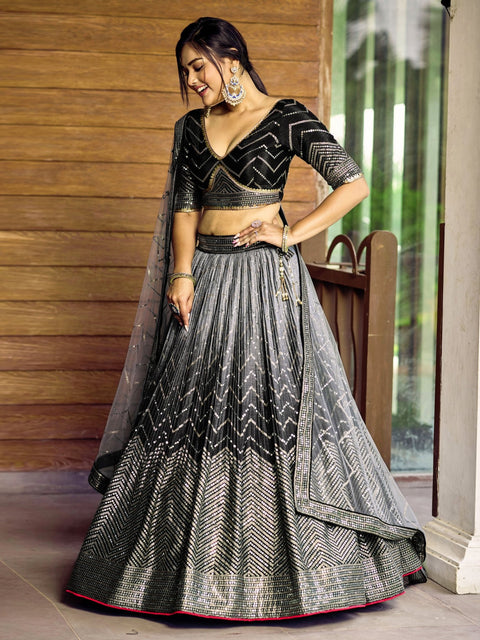 Beautiful Black Party wear Heavy Lehenga Choli for Women with Dupatta Sequence Lehenga Choli In USA - ReadyToWearshop