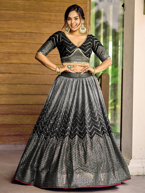 Beautiful Black Party wear Heavy Lehenga Choli for Women with Dupatta Sequence Lehenga Choli In USA - ReadyToWearshop