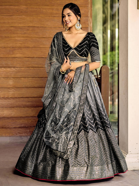 Beautiful Black Party wear Heavy Lehenga Choli for Women with Dupatta Sequence Lehenga Choli In USA - ReadyToWearshop