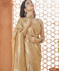 Beige Banarasi Silk Saree, USA, Perfect for Indian wedding partywear sequins saree - ReadyToWearshop