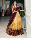 Beige Crafted with love, adorned with heritage : The South - style Kanchipuram silk lehenga choli for woman - ReadyToWearshop