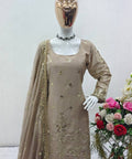 Beige Heavy Chinon Silk Top - Palazzo and Dupatta Set Fully Stitched For Women - ReadyToWearshop