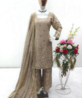 Beige Heavy Chinon Silk Top - Palazzo and Dupatta Set Fully Stitched For Women - ReadyToWearshop
