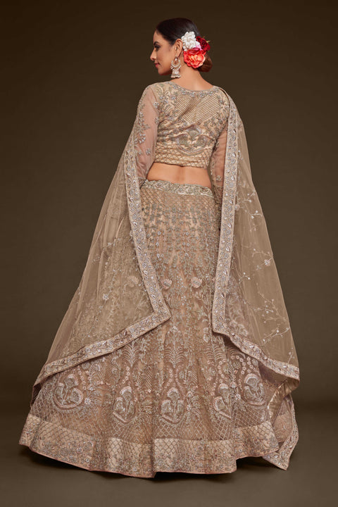 Royal Beige Stylish Wedding wear Heavy Lehenga Choli for Women with Dupatta in USA Sequence Lehenga Choli