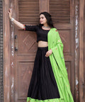 Black Attractive Reyon Real Mirror Works Lehenga Choli Dupatta Set For Woman - ReadyToWearshop