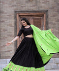 Black Attractive Reyon Real Mirror Works Lehenga Choli Dupatta Set For Woman - ReadyToWearshop