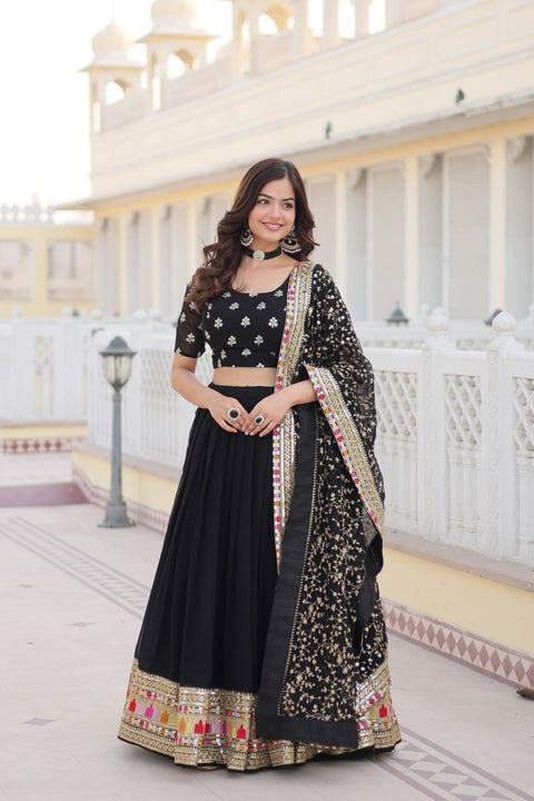 Black Embroidered Fully Flaired Georgette Lehenga Made with Rich Sequins Lehenga Choli For Woman - ReadyToWearshop