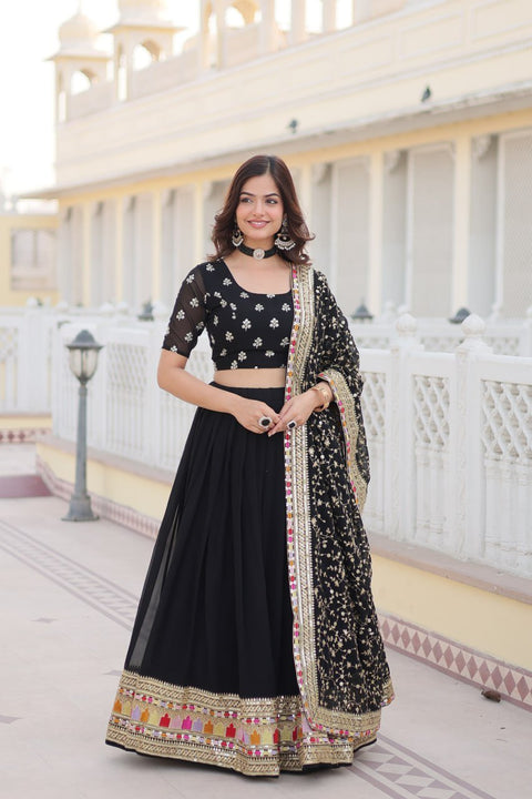 Black Embroidered Fully Flaired Georgette Lehenga Made with Rich Sequins Lehenga Choli For Woman - ReadyToWearshop