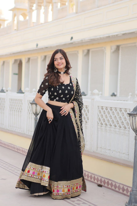 Black Embroidered Fully Flaired Georgette Lehenga Made with Rich Sequins Lehenga Choli For Woman - ReadyToWearshop