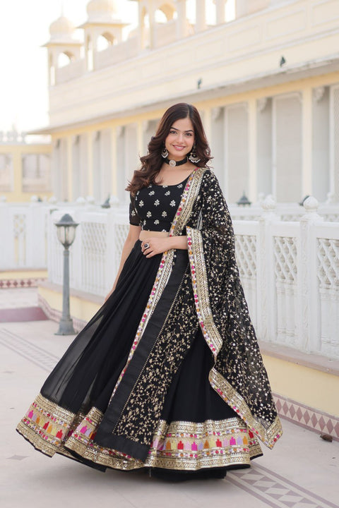 Black Embroidered Fully Flaired Georgette Lehenga Made with Rich Sequins Lehenga Choli For Woman - ReadyToWearshop