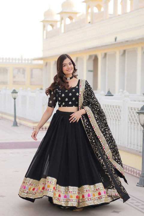 Black Embroidered Fully Flaired Georgette Lehenga Made with Rich Sequins Lehenga Choli For Woman - ReadyToWearshop
