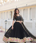 Black Embroidered Fully Flaired Georgette Lehenga Made with Rich Sequins Lehenga Choli For Woman - ReadyToWearshop