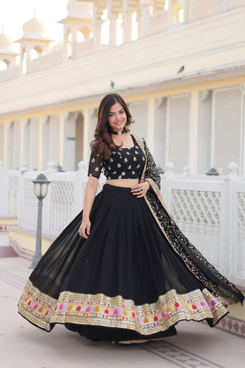 Black Embroidered Fully Flaired Georgette Lehenga Made with Rich Sequins Lehenga Choli For Woman - ReadyToWearshop