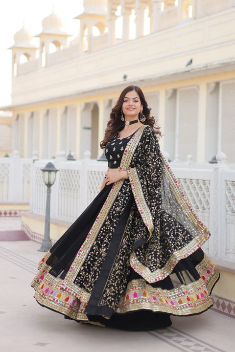 Black Embroidered Fully Flaired Georgette Lehenga Made with Rich Sequins Lehenga Choli For Woman - ReadyToWearshop