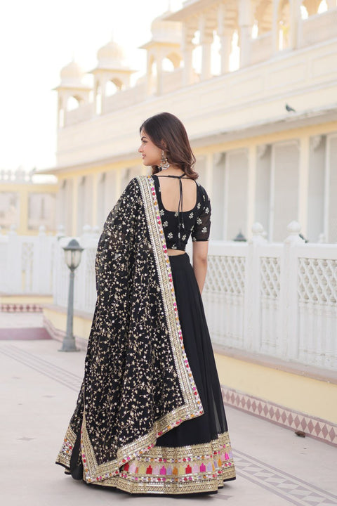 Black Embroidered Fully Flaired Georgette Lehenga Made with Rich Sequins Lehenga Choli For Woman - ReadyToWearshop