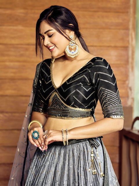 Beautiful Black Party wear Heavy Lehenga Choli for Women with Dupatta Sequence Lehenga Choli In USA