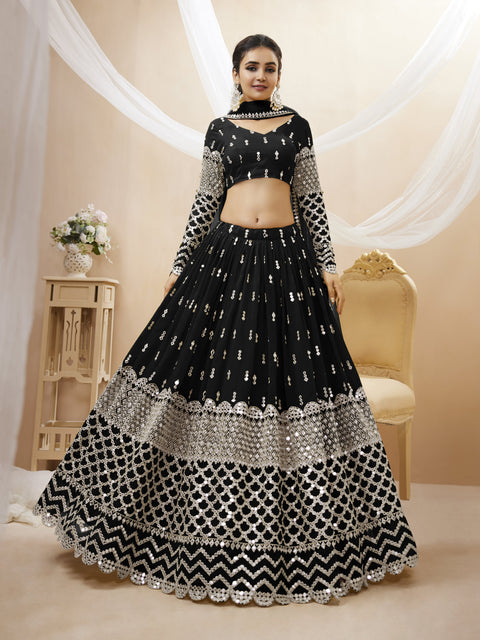 Dazzling Black Color Wedding wear Heavy Lehenga Choli for Women with Dupatta Sequence Lehenga Choli In USA