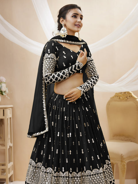 Dazzling Black Color Wedding wear Heavy Lehenga Choli for Women with Dupatta Sequence Lehenga Choli In USA