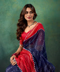 Blue And Red Cotton Indian Wedding Wear saree with blouse in USA, Perfect for Indian Daily Wear sequins saree - ReadyToWearshop