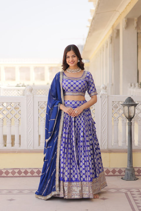 Blue Desirable Women's Fully Flaired Lehenga Made With Faux Georgette Fabrics With sequins Embroidered Blouse For Women - ReadyToWearshop