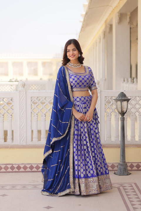 Blue Desirable Women's Fully Flaired Lehenga Made With Faux Georgette Fabrics With sequins Embroidered Blouse For Women - ReadyToWearshop