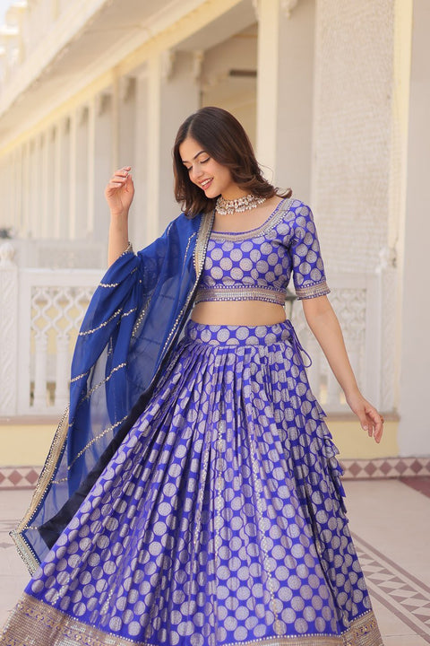 Blue Desirable Women's Fully Flaired Lehenga Made With Faux Georgette Fabrics With sequins Embroidered Blouse For Women - ReadyToWearshop