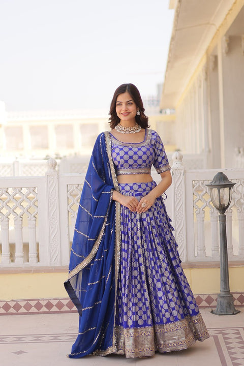 Blue Desirable Women's Fully Flaired Lehenga Made With Faux Georgette Fabrics With sequins Embroidered Blouse For Women - ReadyToWearshop