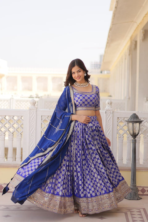Blue Desirable Women's Fully Flaired Lehenga Made With Faux Georgette Fabrics With sequins Embroidered Blouse For Women - ReadyToWearshop