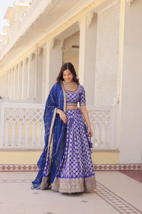 Blue Desirable Women's Fully Flaired Lehenga Made With Faux Georgette Fabrics With sequins Embroidered Blouse For Women - ReadyToWearshop