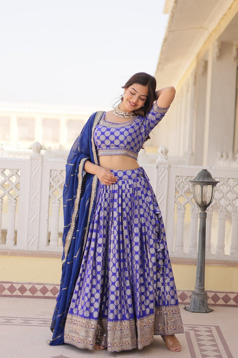 Blue Desirable Women's Fully Flaired Lehenga Made With Faux Georgette Fabrics With sequins Embroidered Blouse For Women - ReadyToWearshop