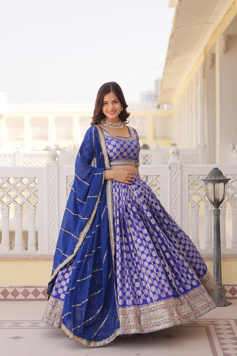 Blue Desirable Women's Fully Flaired Lehenga Made With Faux Georgette Fabrics With sequins Embroidered Blouse For Women - ReadyToWearshop
